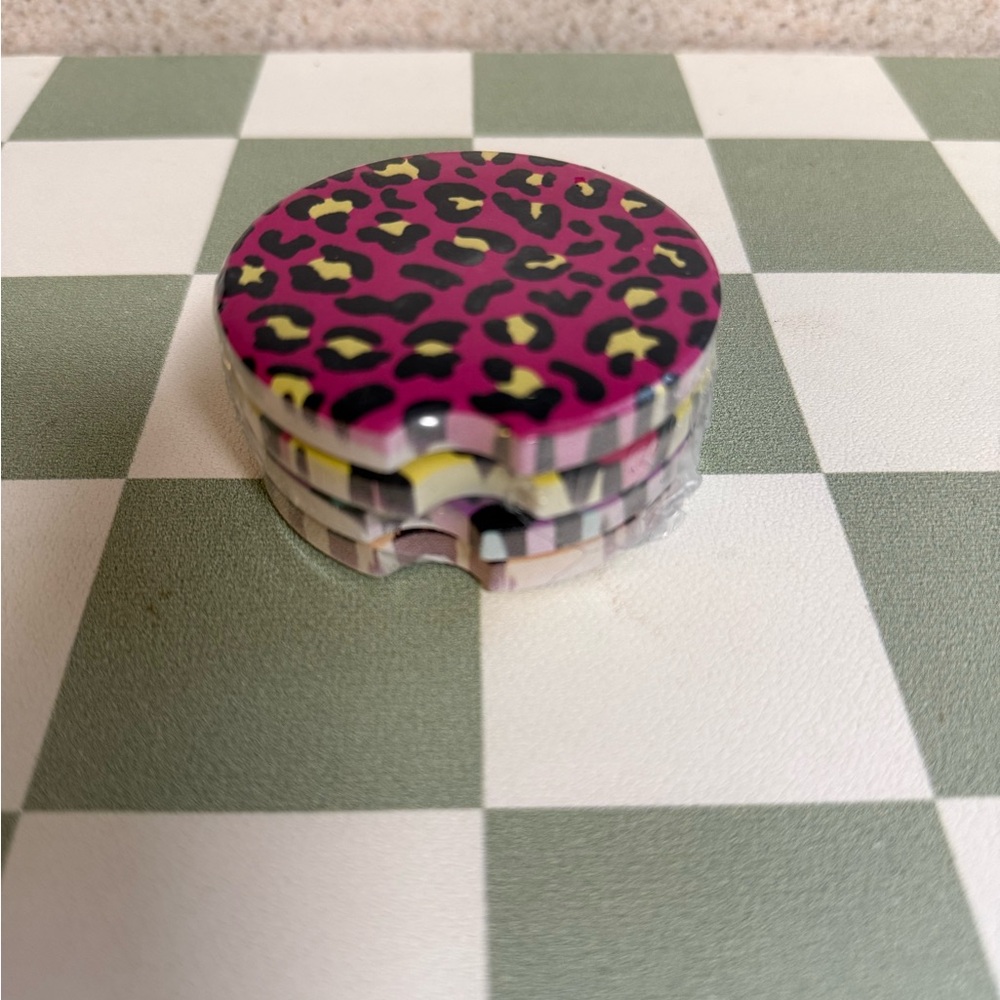 NWT Multicolored Leopard Print Car Coasters Set of 4